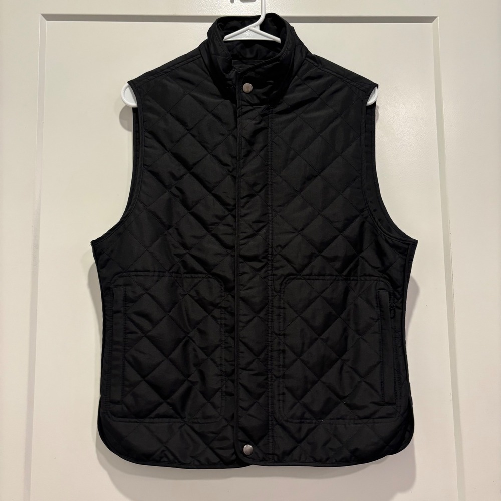 Banana Republic Mens Small Black Diamond Quilted Vest Full Zip Puffer Layering